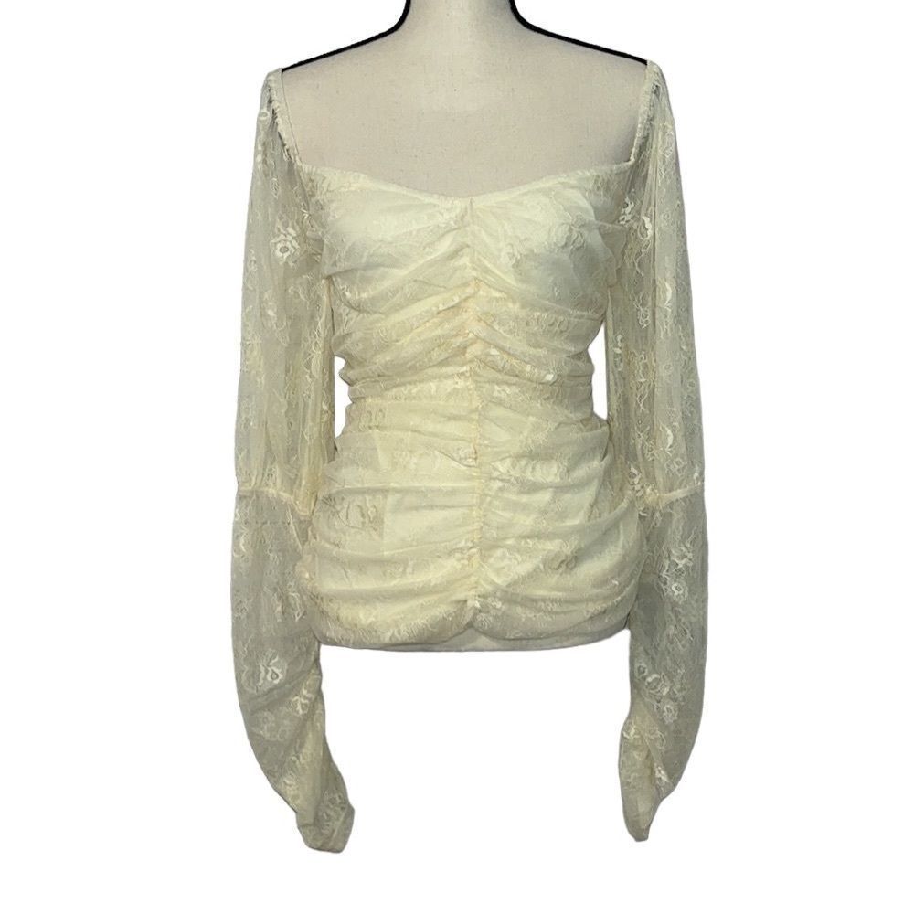 FTF Off-The-Shoulder Ruched Lace Blouse